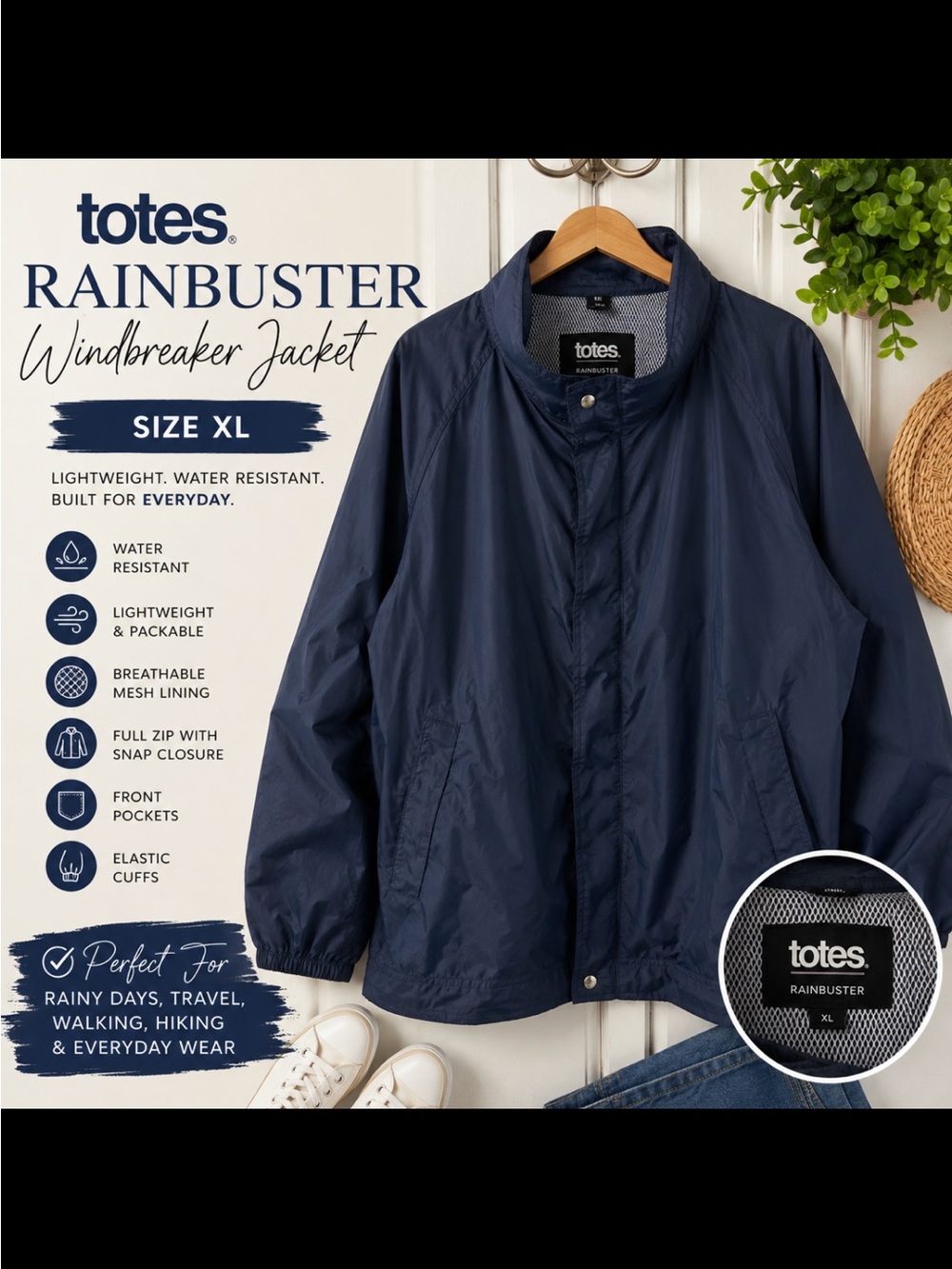 totes Rainbuster Windbreaker Jacket - Navy Blue